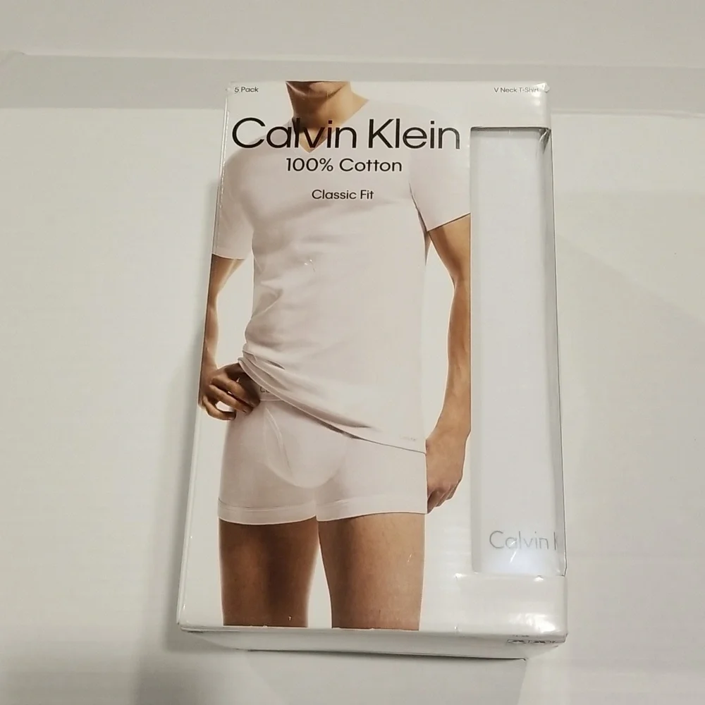 NWT Calvin Klein 5 Pack Cotton Classic Fit V Neck Undershirts sz Small